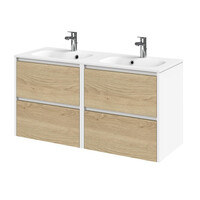 Meubelset Tiger Reverse 120 cm Met 4 Lades Natural Eik - Mat Wit incl Oval Wastafel Mat Wit