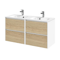 Meubelset Tiger Reverse 120 cm Met 4 Lades Natural Eik - Mat Wit incl Oval Wastafel Hoogglans Wit