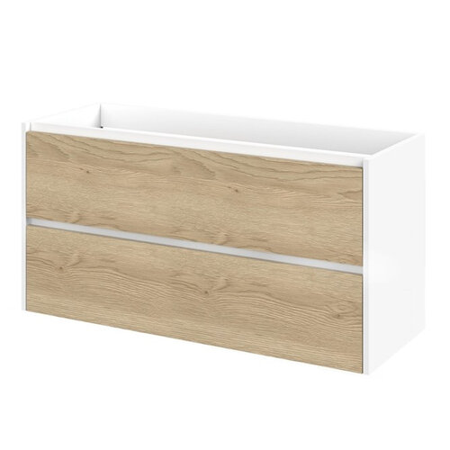 Wastafelonderkast Tiger Reverse Met 2 Lades 120 cm Naturel Eik - Mat Wit 