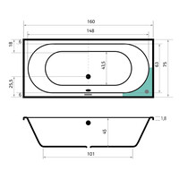 Ligbad Beterbad Xenz Madeira 160x75 cm Inclusief Badpoten Wit