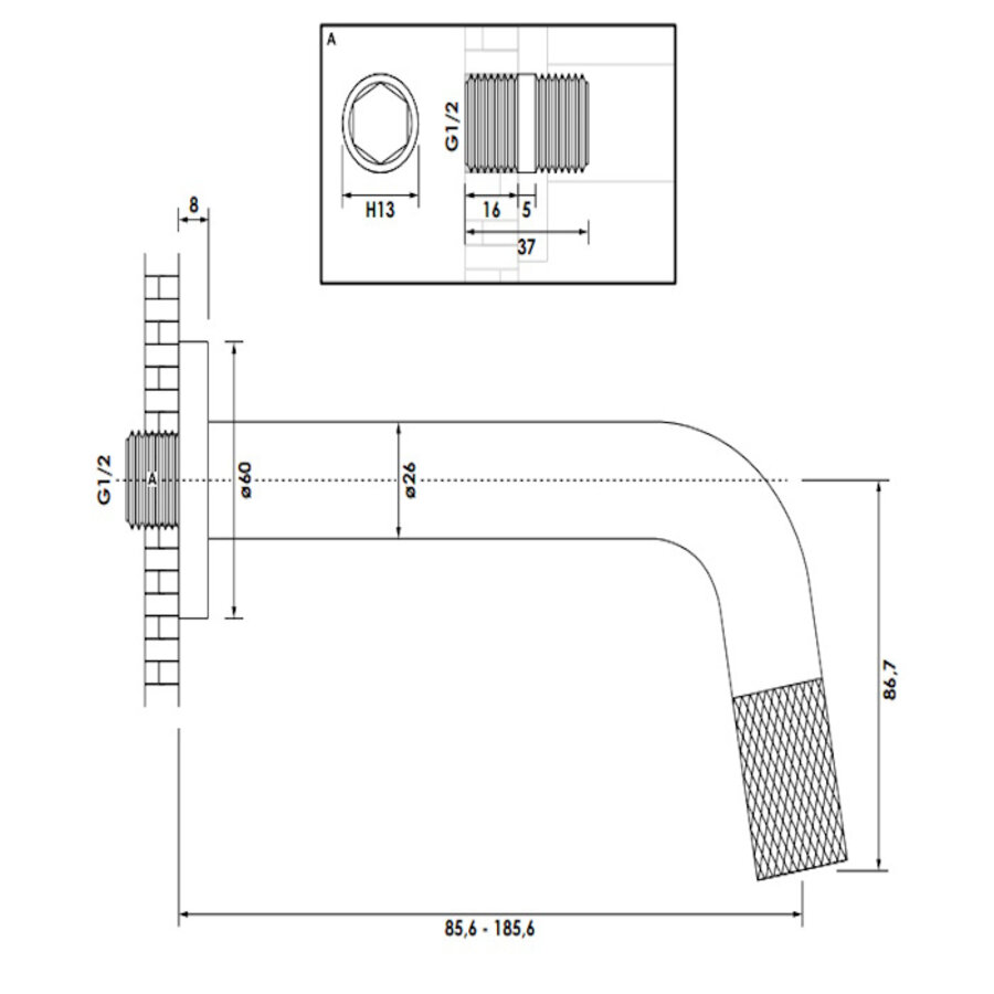Inbouw Fonteinkraan Brauer Black Carving Edition Inkortbaar Mat Zwart