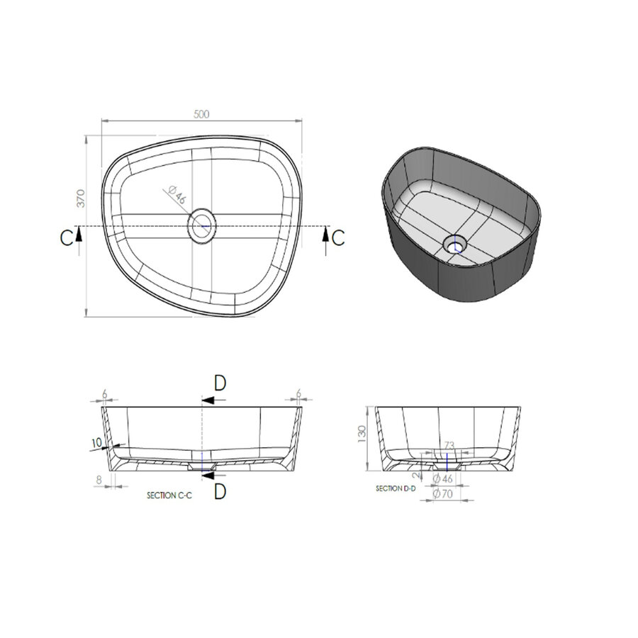 Arcqua Rocker Opbouw Waskom Organisch R 50x37 Mat Truffel