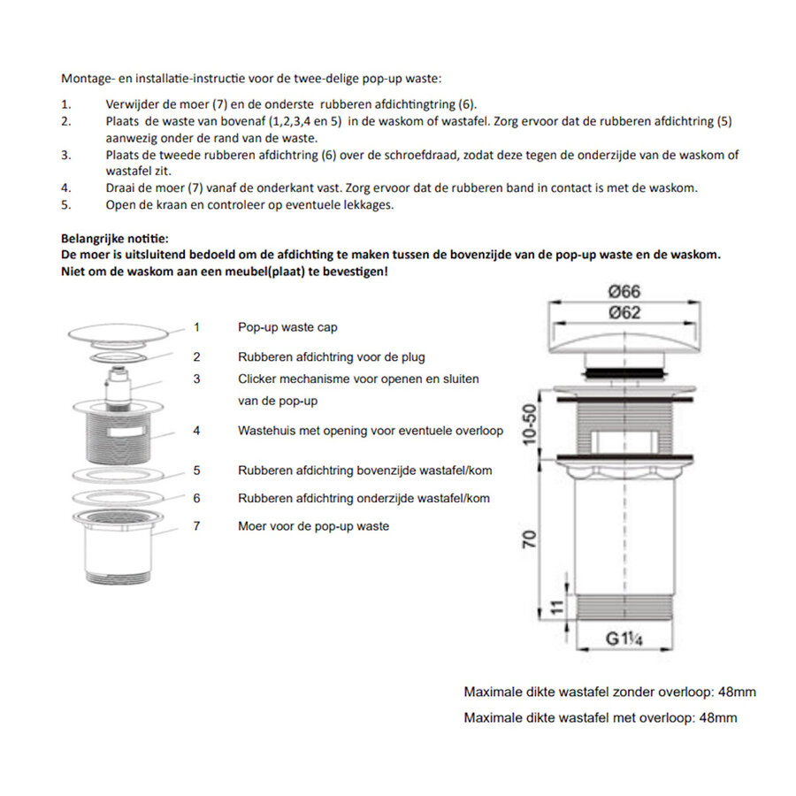 Arcqua Pop-up Waste Wastafel 1 1/4 Universeel Mat Quartz Grijs