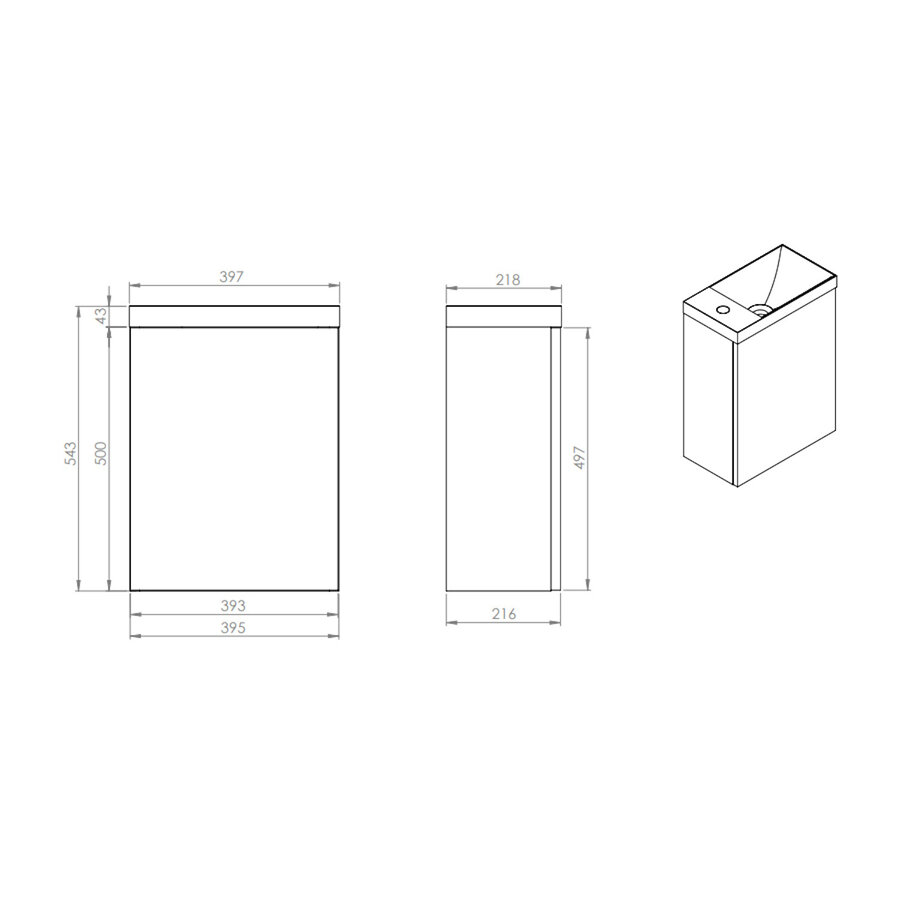 Fonteinkast Canyon Oak Arcqua Luna 40x55x28 cm Incl. Fontein Glans Wit Met Overloop