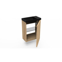 Fonteinkast Nebraska Oak Arcqua Luna 40x55x28 cm Incl. Fontein Mat Zwart Zonder Overloop