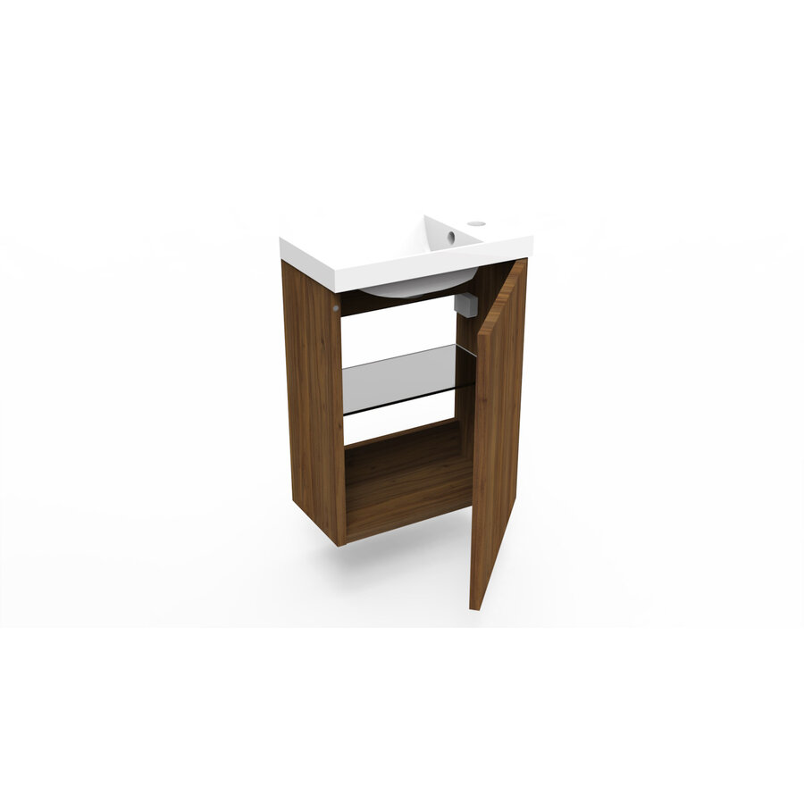 Fonteinkast Maddison Oak Arcqua Luna 40x55x28 cm Incl. Fontein Glans Wit Met Overloop