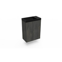 Fonteinkast Dark Oak Arcqua Luna 40x55x28 cm Incl. Fontein Mat Zwart Zonder Overloop