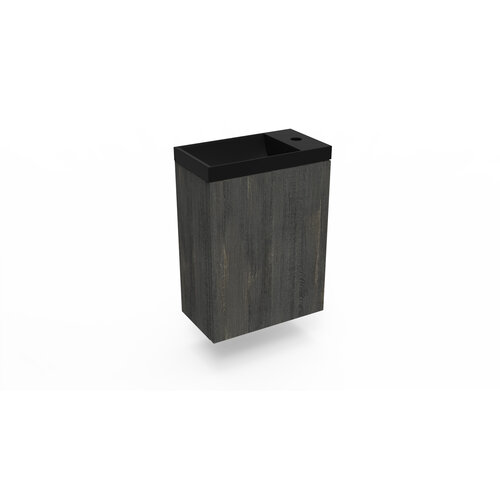Fonteinkast Dark Oak Arcqua Luna 40x55x28 cm Incl. Fontein Mat Zwart Zonder Overloop 