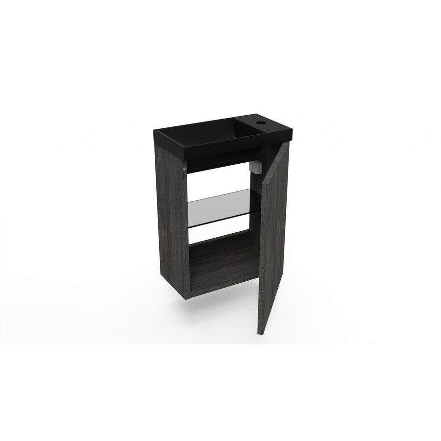 Fonteinkast Dark Oak Arcqua Luna 40x55x28 cm Incl. Fontein Mat Zwart Zonder Overloop