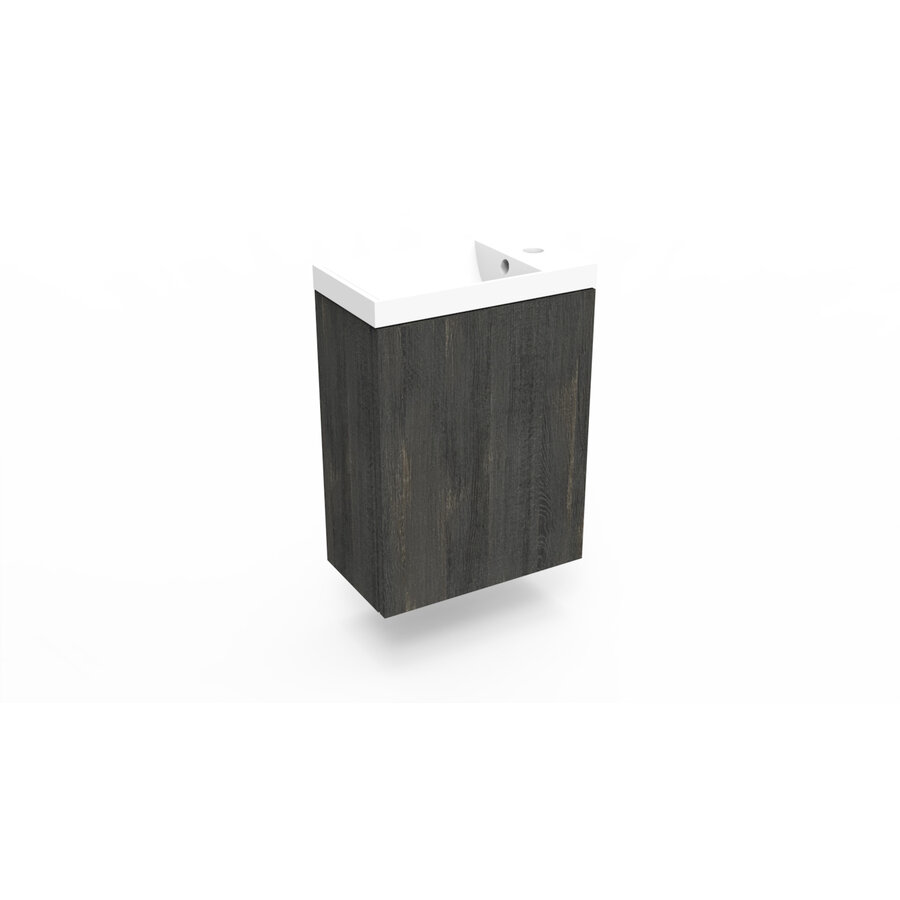 Fonteinkast Dark Oak Arcqua Luna 40x55x28 cm Incl. Fontein Mat Wit Met Overloop