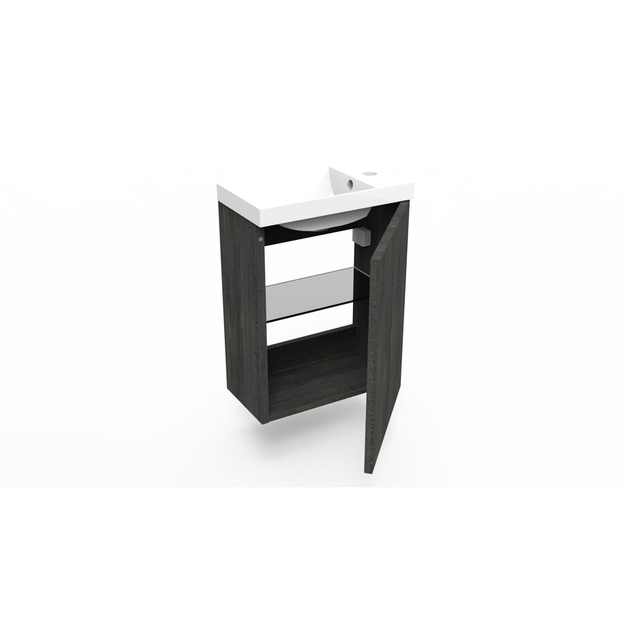 Fonteinkast Dark Oak Arcqua Luna 40x55x28 cm Incl. Fontein Glans Wit Met Overloop