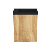 Fonteinkast Natural Oak Arcqua Luna 40x55x28 cm Incl. Fontein Mat Zwart Zonder Overloop