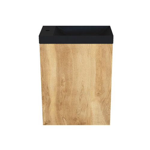 Fonteinkast Natural Oak Arcqua Luna 40x55x28 cm Incl. Fontein Mat Zwart Zonder Overloop 