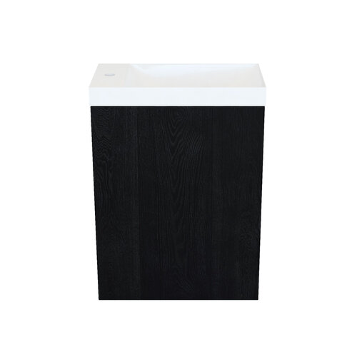 Fonteinkast Black Oak Arcqua Luna 40x55x28 cm Incl. Fontein Glans Wit Met Overloop 
