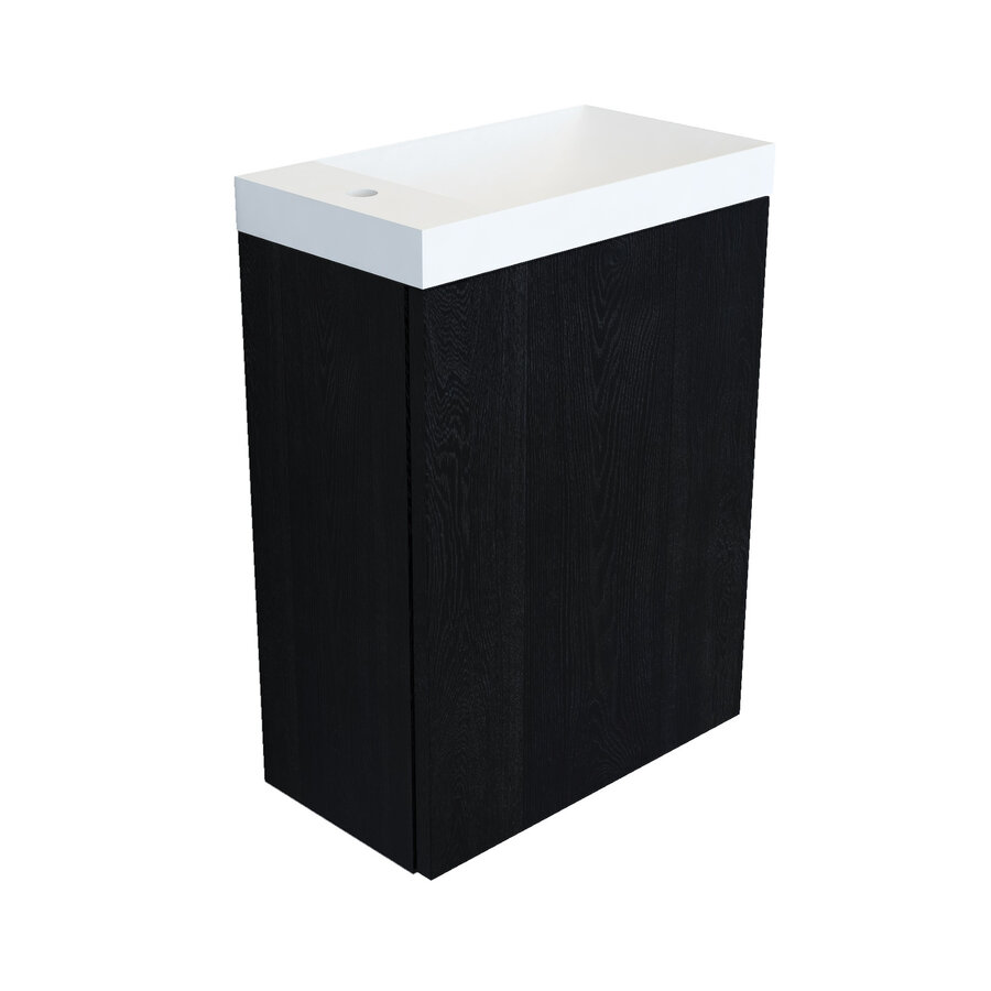 Fonteinkast Black Oak Arcqua Luna 40x55x28 cm Incl. Fontein Mat Wit Zonder Overloop