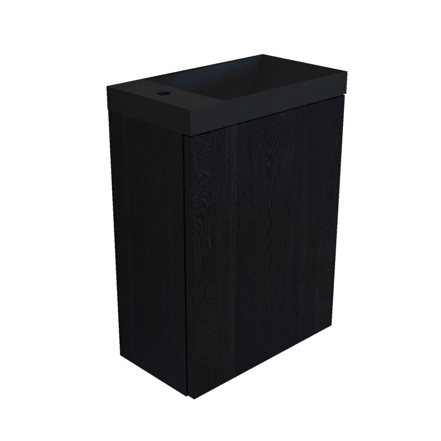 Fonteinkast Black Oak Arcqua Luna 40x55x28 cm Incl. Fontein Mat Zwart Zonder Overloop
