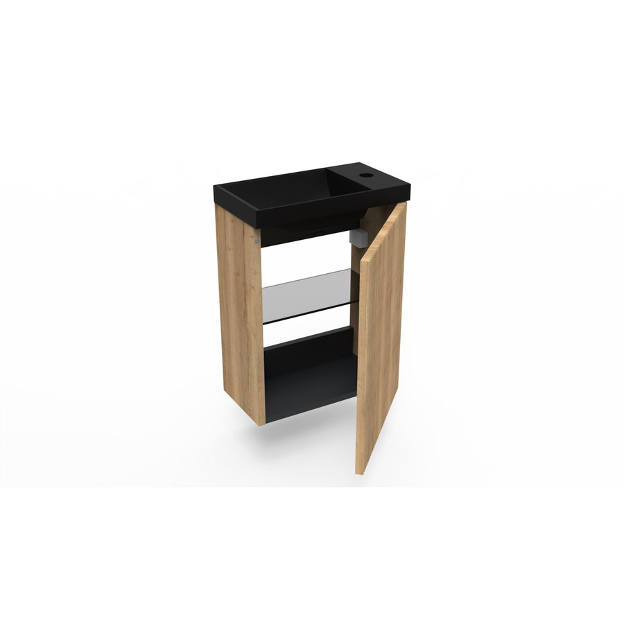 Fonteinkast Halifax Oak Arcqua Ridge 40x55x28 cm Incl. Fontein Mat Zwart Zonder Overloop