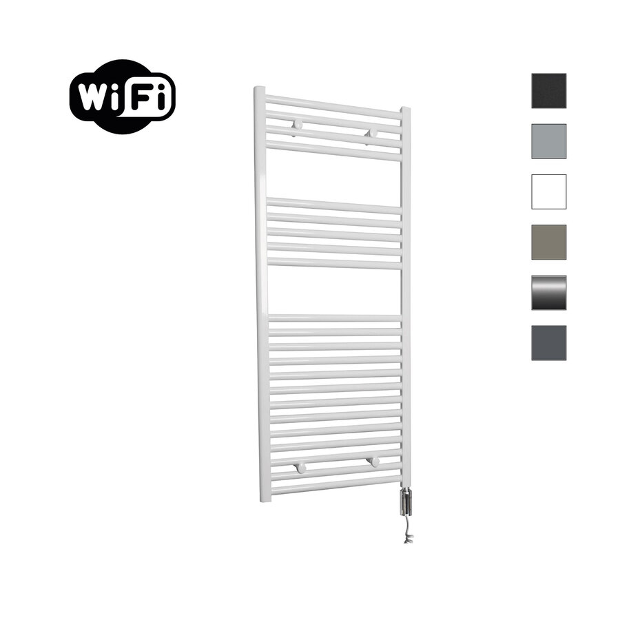 Elektrische Radiator Sanicare HWV Met Wifi 111,8x45 cm Wit 596W Met Thermostaat Chroom Rechtsonder