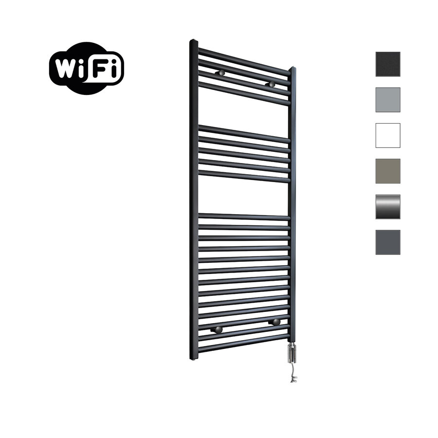 Elektrische Radiator Sanicare HWV Met Wifi 111,8x45 cm Mat Zwart 596W Met Thermostaat Chroom Rechtsonder