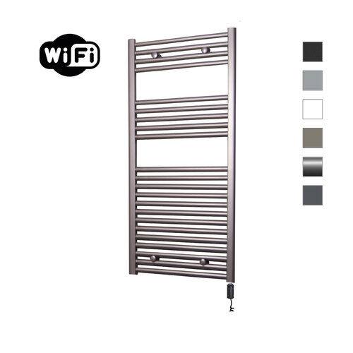 Elektrische Radiator Sanicare HWV Met Wifi 111,8x45 cm Inox Look 596W Met Thermostaat Zwart Rechtsonder 