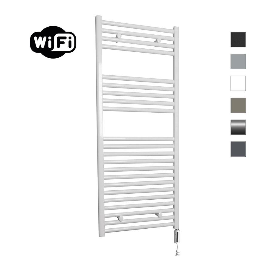 Elektrische Radiator Sanicare HWV Met Wifi 111,8x45 cm Wit 596W Met Thermostaat Wit Rechtsonder