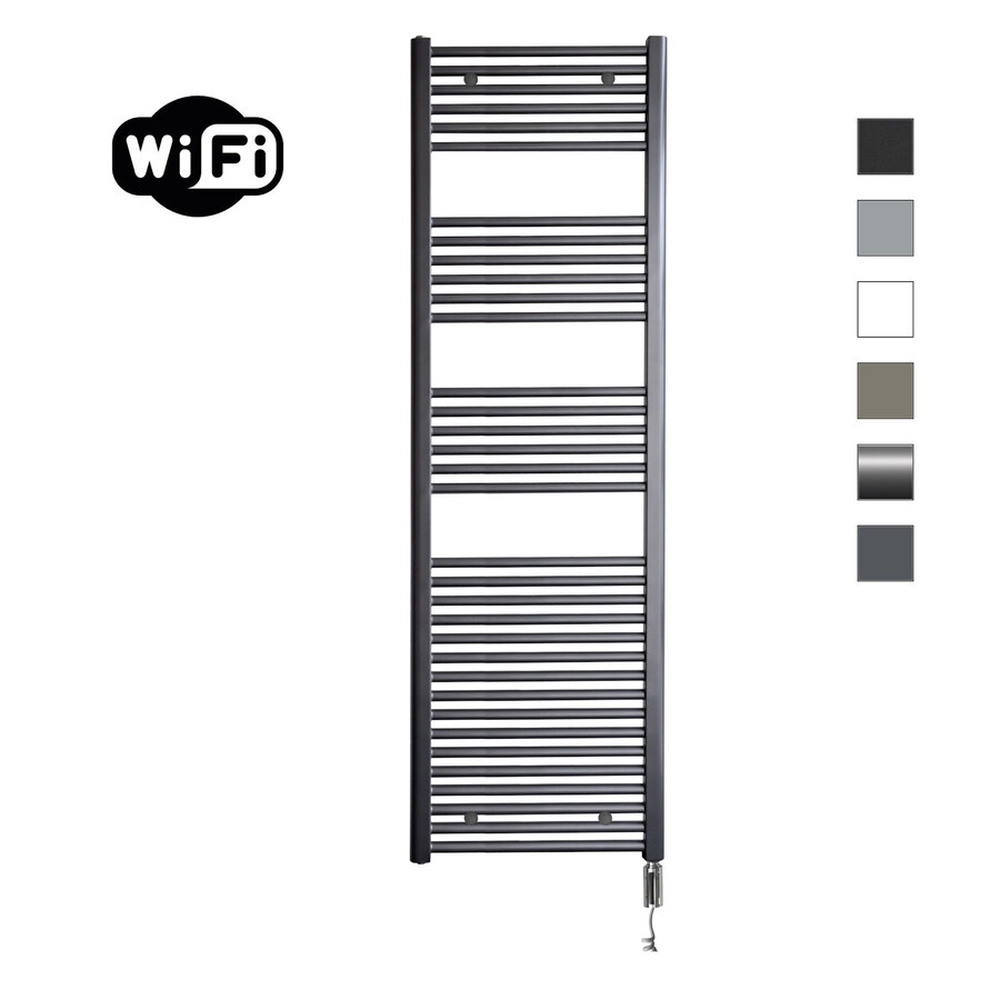 Elektrische Radiator Sanicare HWV Met Wifi 172x60 cm Gunmetal 1127W Met Thermostaat Chroom Rechtsonder