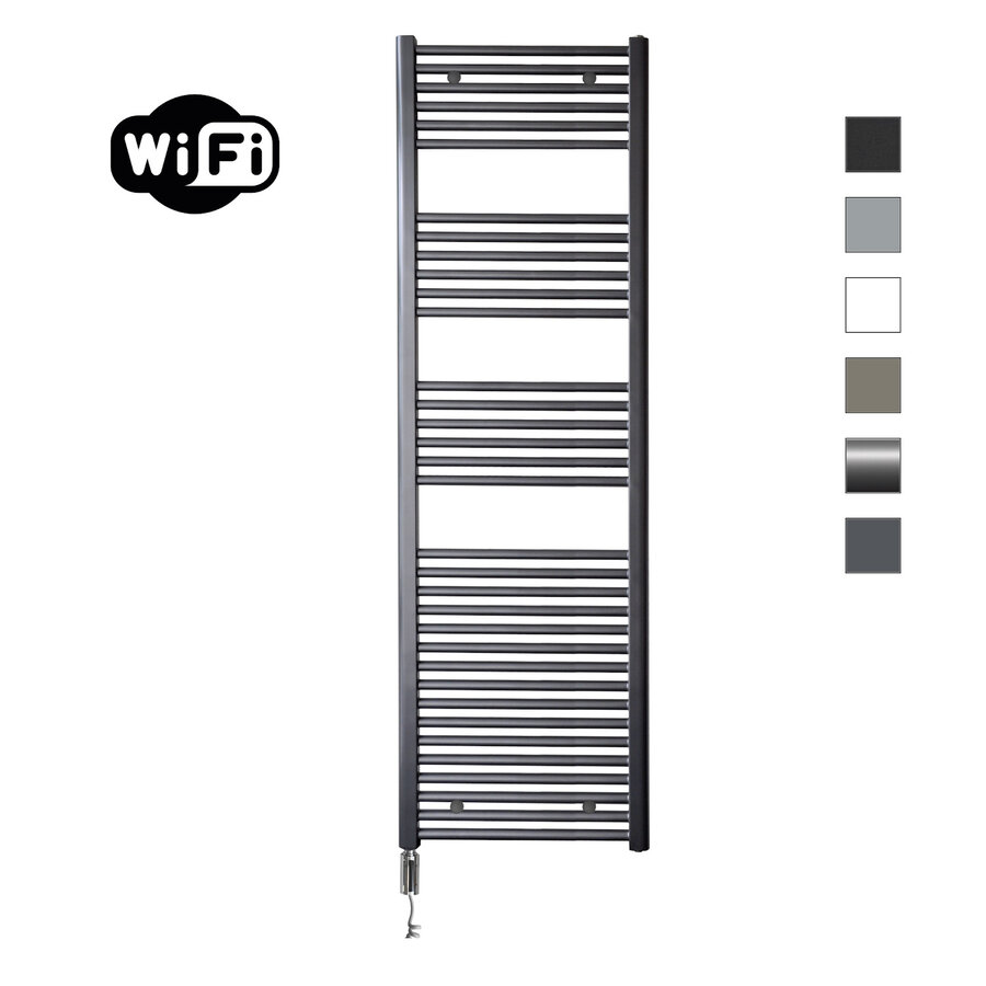 Elektrische Radiator Sanicare HWV Met Wifi 172x60 cm Gunmetal 1127W Met Thermostaat Chroom Linksonder
