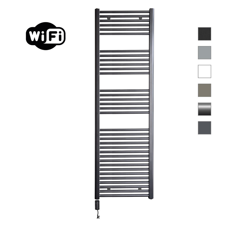 Elektrische Radiator Sanicare HWV Met Wifi 172x60 cm Gunmetal 1127W Met Thermostaat Zwart Linksonder
