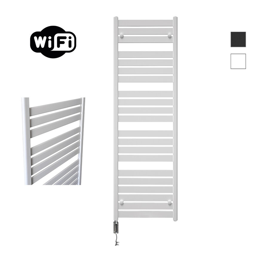 Elektrische Radiator Sanicare HWV - Moda Met Wifi 160x60 cm Mat Wit 1159W Met Thermostaat Chroom Linksonder