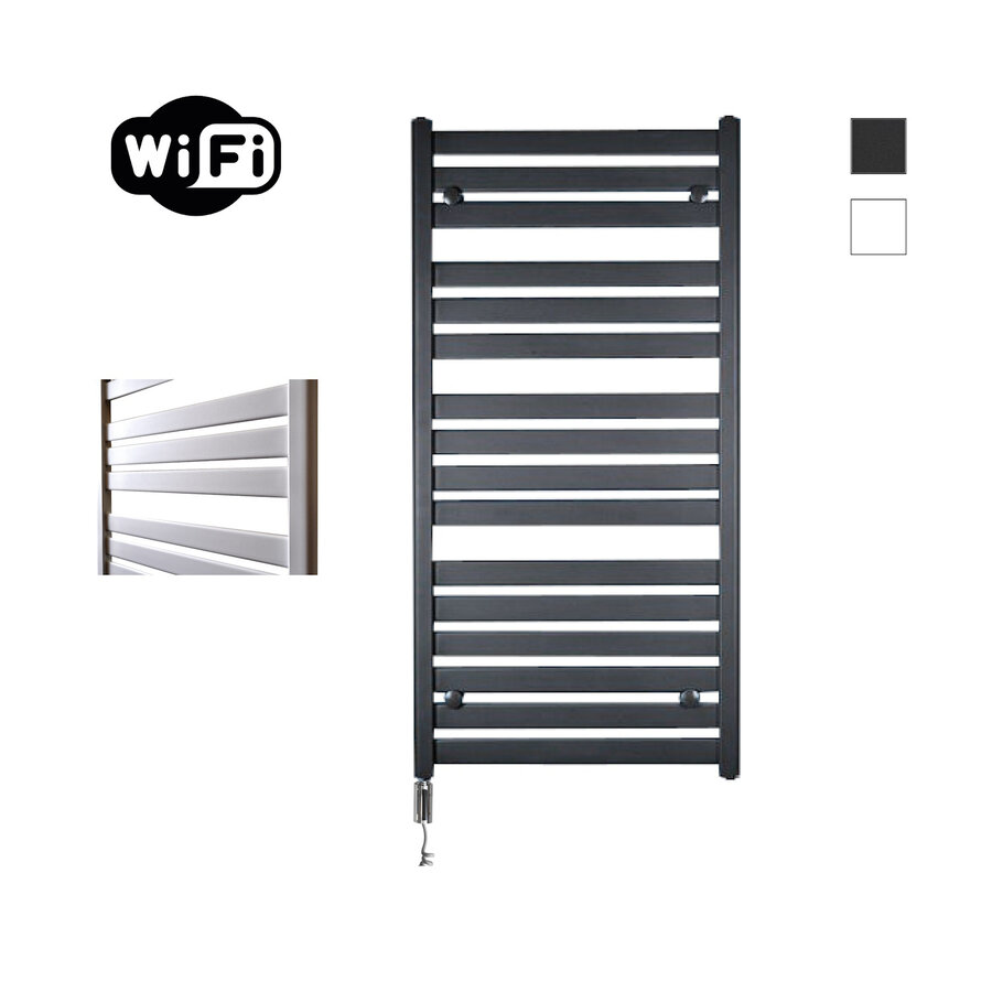 Elektrische Radiator Sanicare HWV - Moda Met Wifi 120x60 cm Mat Zwart 876W Met Thermostaat Chroom Linksonder