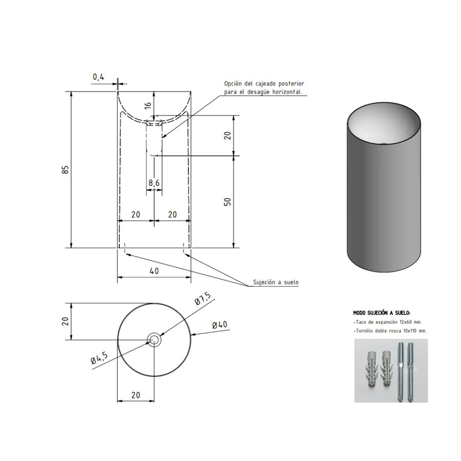 Vrijstaande Waskom Zenon Florida 39x39 cm Negro