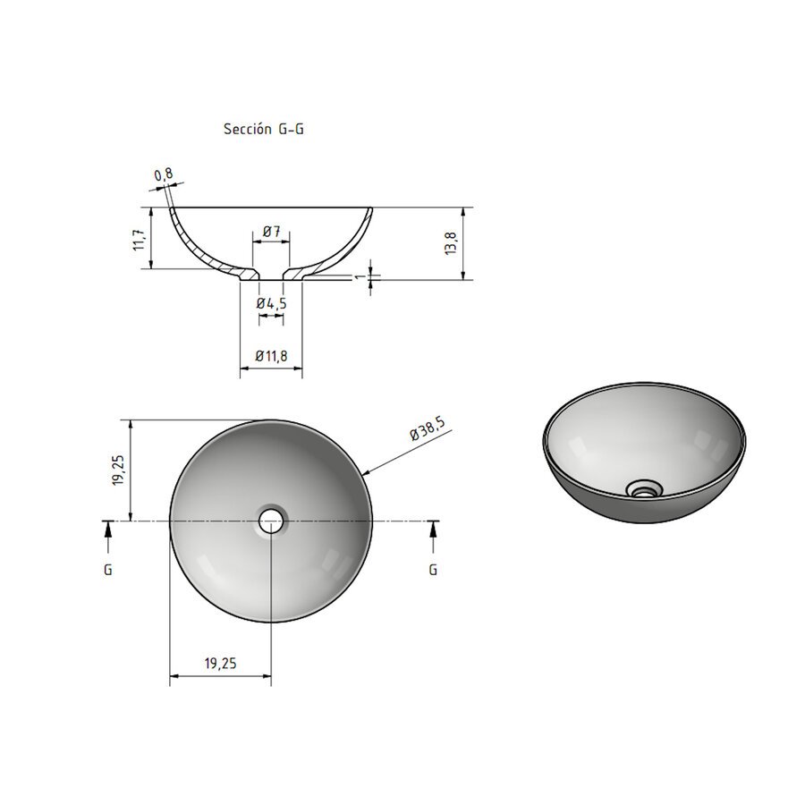 Waskom Zenon Florida 38x38 cm Negro