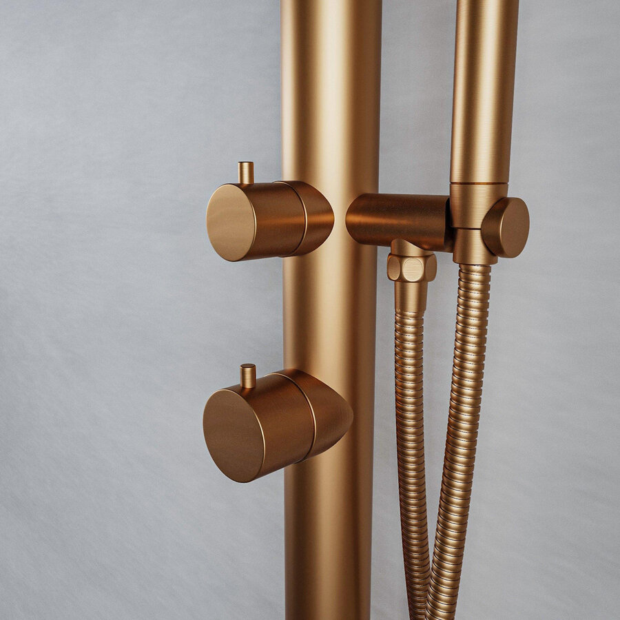 Buitendouche vrijstaand Fortifura Outdoor Deluxe Regendouche Met Handdouche Geborsteld Koper