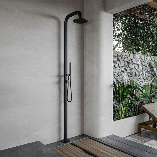 Buitendouche vrijstaand Fortifura Outdoor Deluxe Regendouche Met Handdouche Mat Zwart 