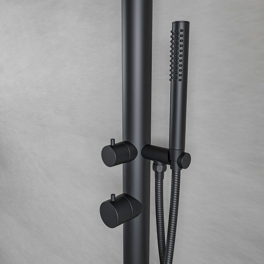 Buitendouche vrijstaand Fortifura Outdoor Deluxe Regendouche Met Handdouche Mat Zwart