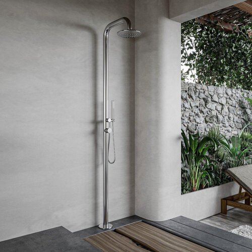 Buitendouche vrijstaand Fortifura Outdoor Deluxe Regendouche Met Handdouche Geborsteld RVS 