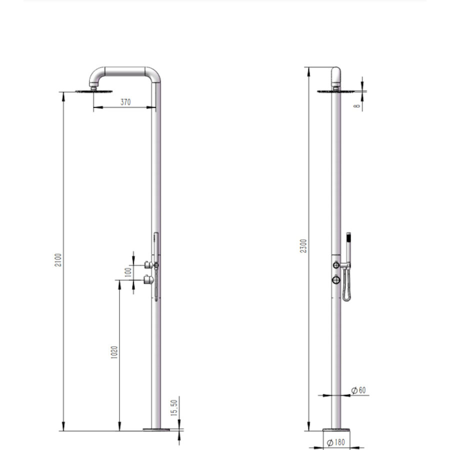 Buitendouche vrijstaand Fortifura Outdoor Deluxe Regendouche Met Handdouche Geborsteld RVS