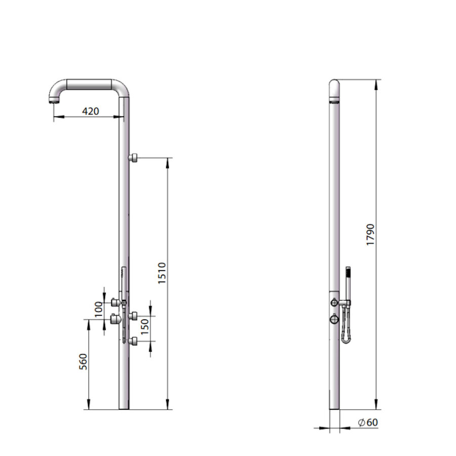 Buitendouche Fortifura Outdoor Original Wandmodel Met Handdouche Geborsteld RVS