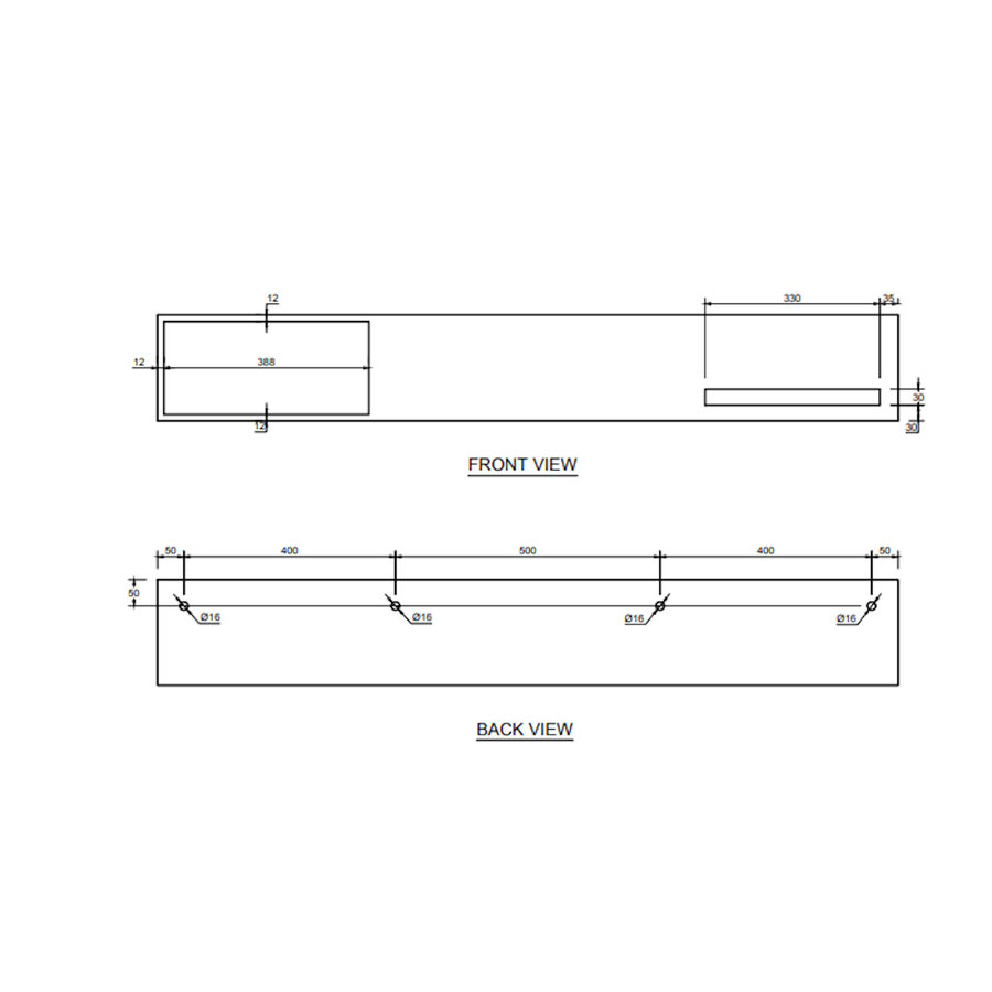 Wastafel Ideavit Solidbliss 140x40x20 cm Solid Surface 1 Opberg Vak Mat Wit