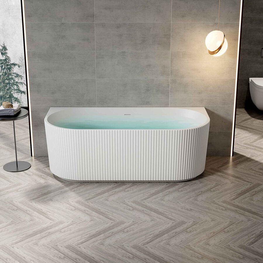 Half Vrijstaand Bad BWS Evi Met Ribbel 170x80x58 cm Mat Wit