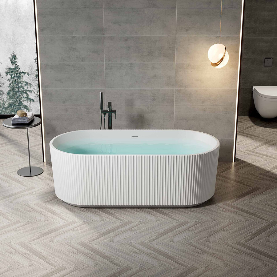 Vrijstaand Bad BWS Evi Met Ribbel Strepen 170x80x58 cm Mat Wit