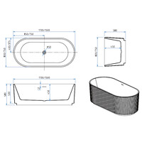Vrijstaand Bad BWS Evi Met Ribbel Strepen 170x80x58 cm Mat Wit