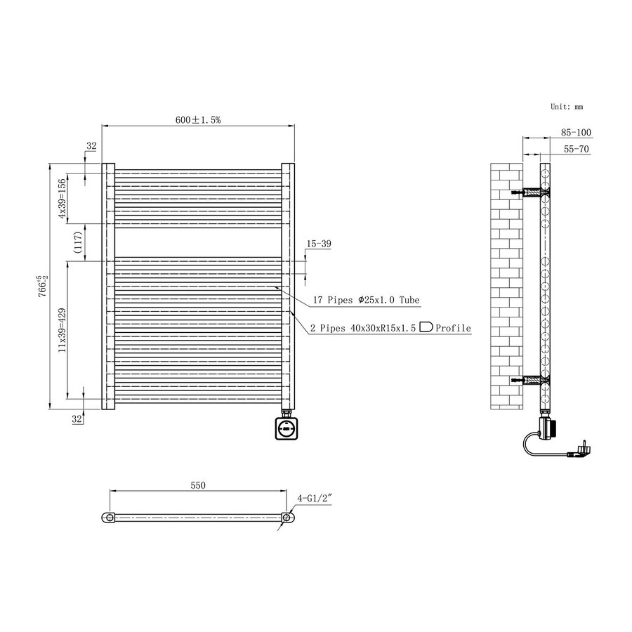Elektrische Radiator BWS Lara 76.6x60 Cm Smart Wifi Gunmetal