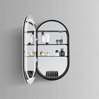 Spiegelkast Hipp Design SPK 91000 Ovaal 45x90 cm 1 deur Met Frame Mat Zwart Met Verlichting Incl. Spiegelverwarming en Stopcontact