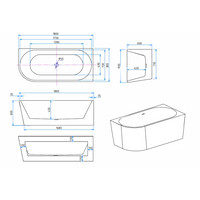 Half Vrijstaand Hoekbad BWS Danielle Rechts 170x78 Wit