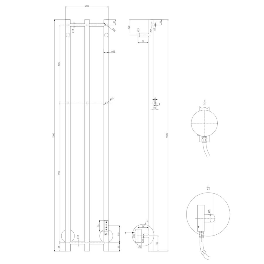 Designradiator TVS Design PLUS 3V EL 150x28 cm Goud