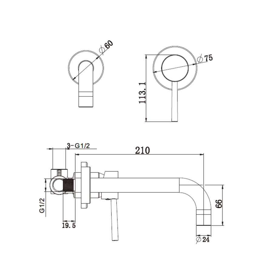 Inbouw Wastafelmengkraan Best Design Moya-Belize Gebogen uitloop 21 cm Messing Gunmetal PVD Coating