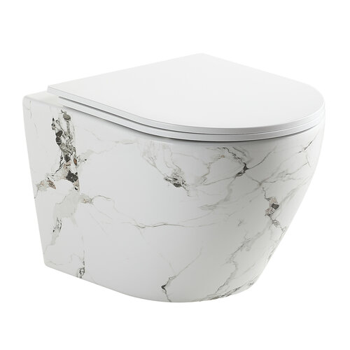 Wandcloset Best Design Zeus Zonder Spoelrand Incl. Zitting Glans Wit Marmerlook 