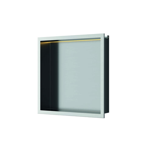 Inbouwnis Luca Sanitair 30x30x6,5cm RVS Geborsteld Nikkel + LED verlichting Geborsteld Nikkel 