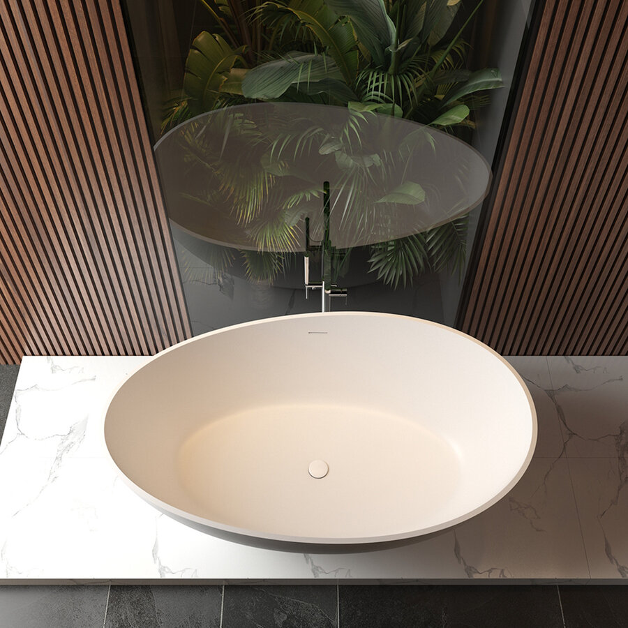 Vrijstaand Ligbad Wiesbaden Waive 160x95 cm Solid Surface Mat Wit